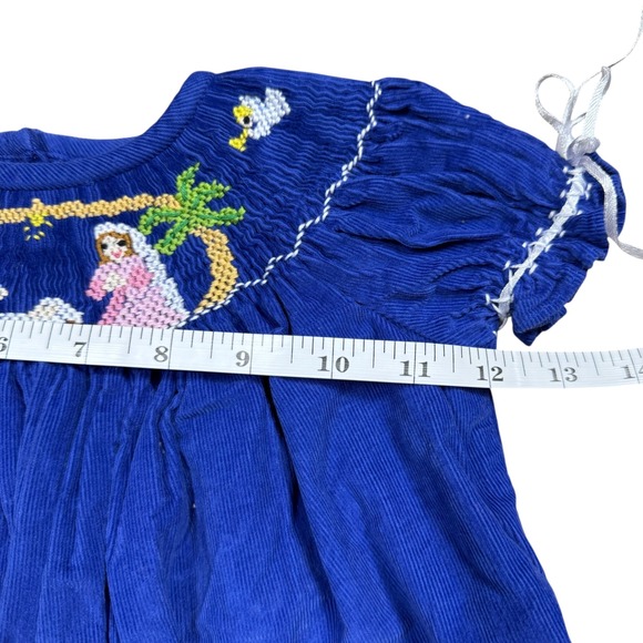 Classic Whimsy Baby Girls Royal Blue Corduroy Smocked Nativity Scene Dress 9M - Picture 7 of 8